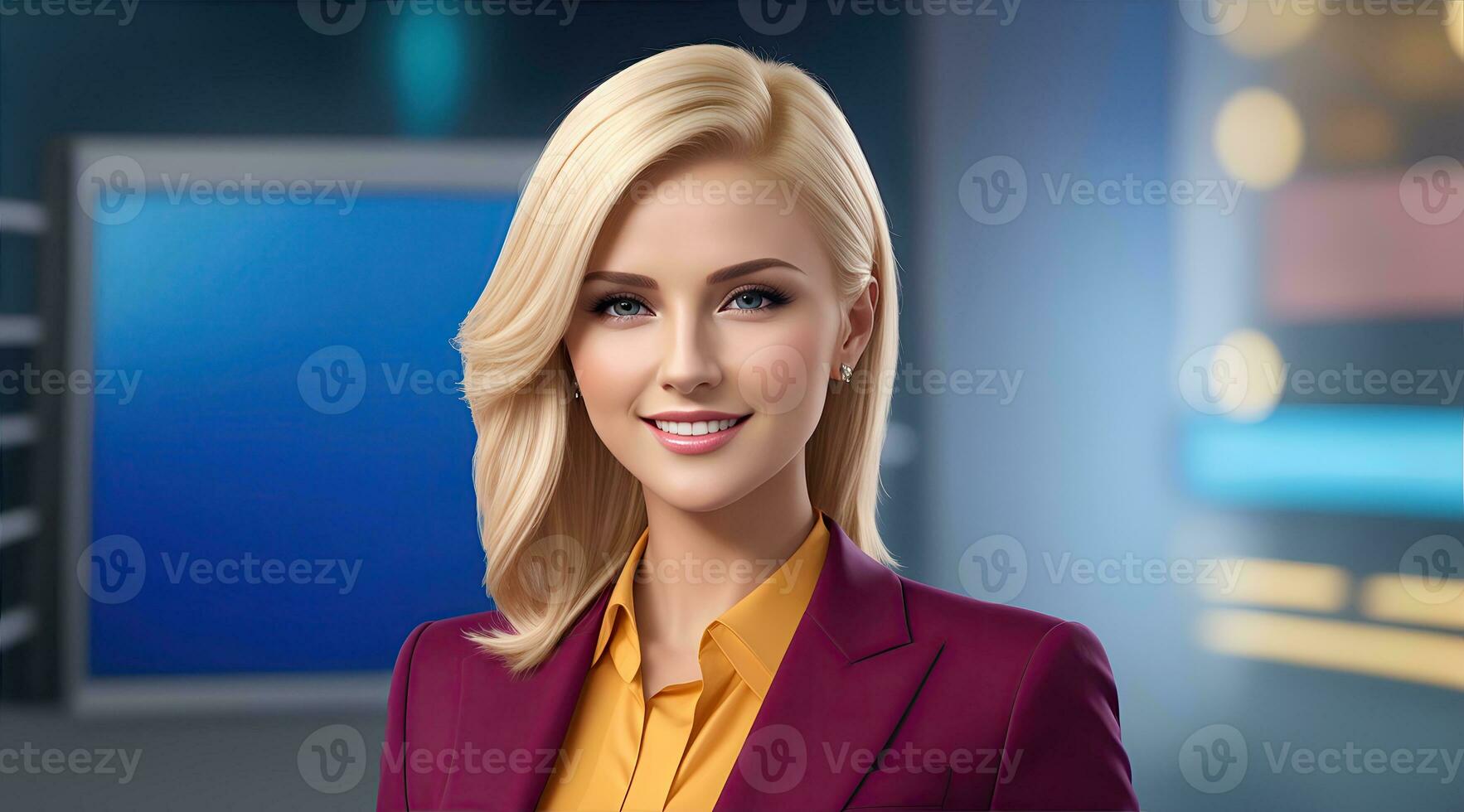 AI Generative, , a photo of a tv news female presenter on a popular channel. live stream broadcast on television. AI Generative