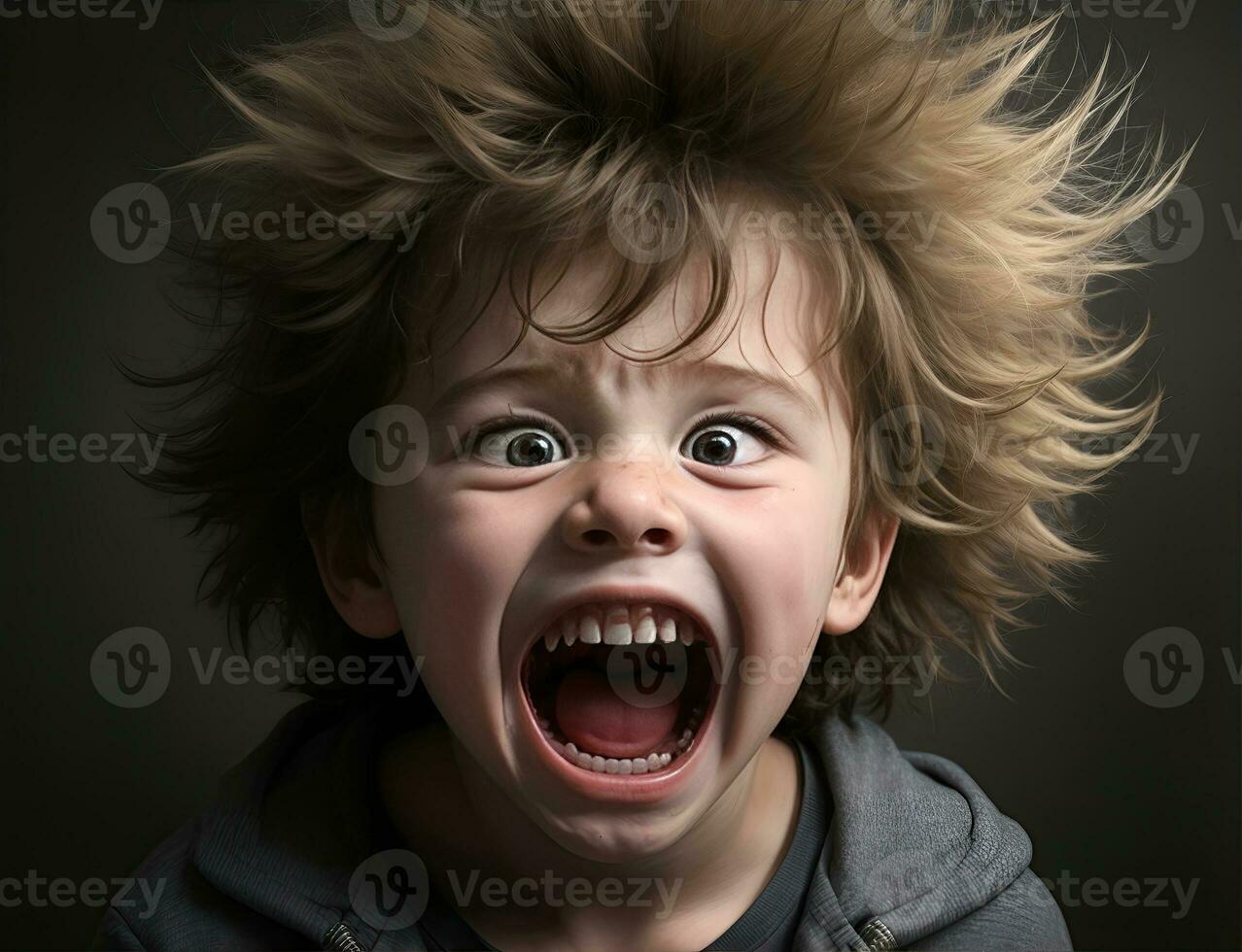 Angry kids in agony screaming, closeup. Mental health problems, AI Generative photo