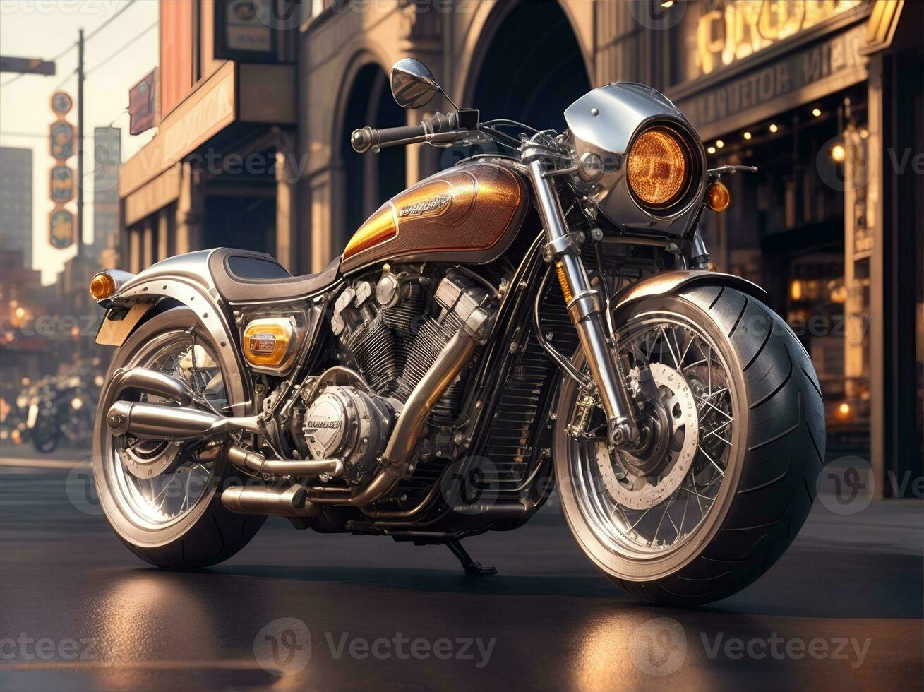 AI Generative, Conceptual design of A custom motorcycle isolated on various background photo