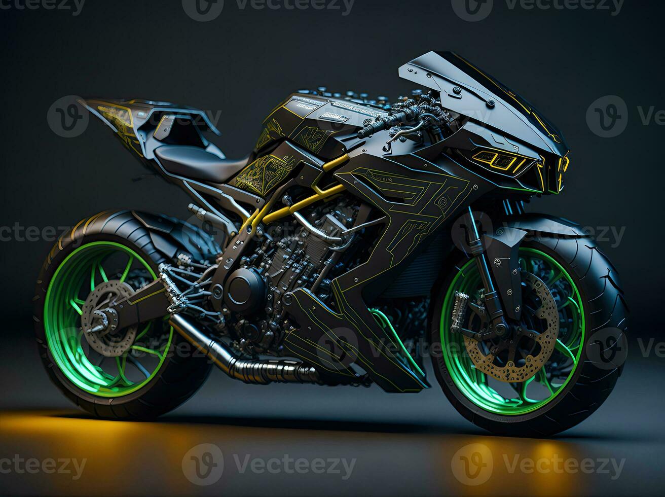 AI Generative, Conceptual design of A custom motorcycle isolated on various background photo