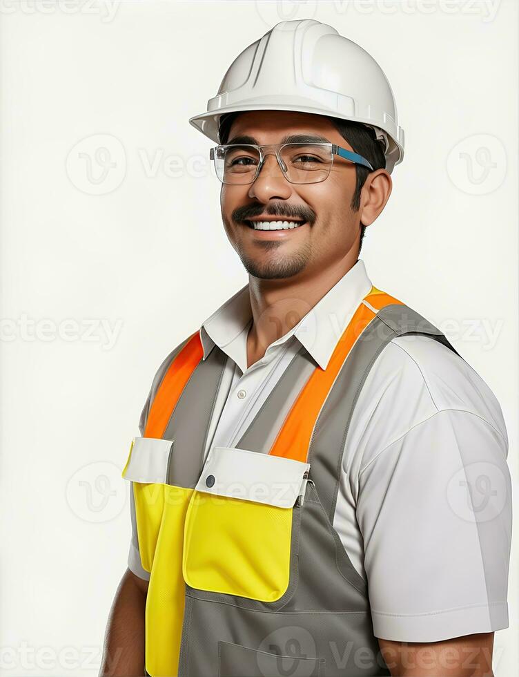 Young man site engineer with a safety vest and hardhat photo