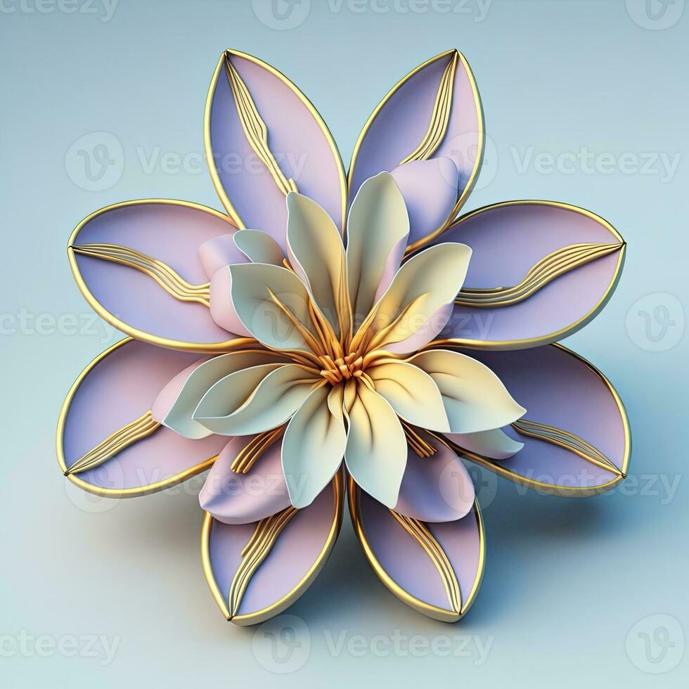 3D flowers made from ceramic with pastel colors and a touch of gold. AI Generative photo