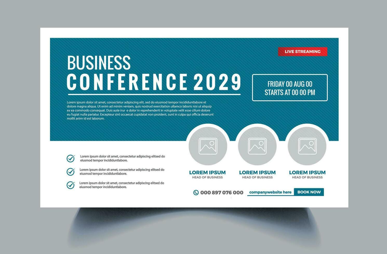 Online corporate business webinar conference horizontal web banner design or Conference live webinar banner invitation design. Free Vector