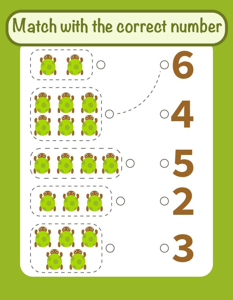 Vector count and match numbers math worksheet template Count green turtles