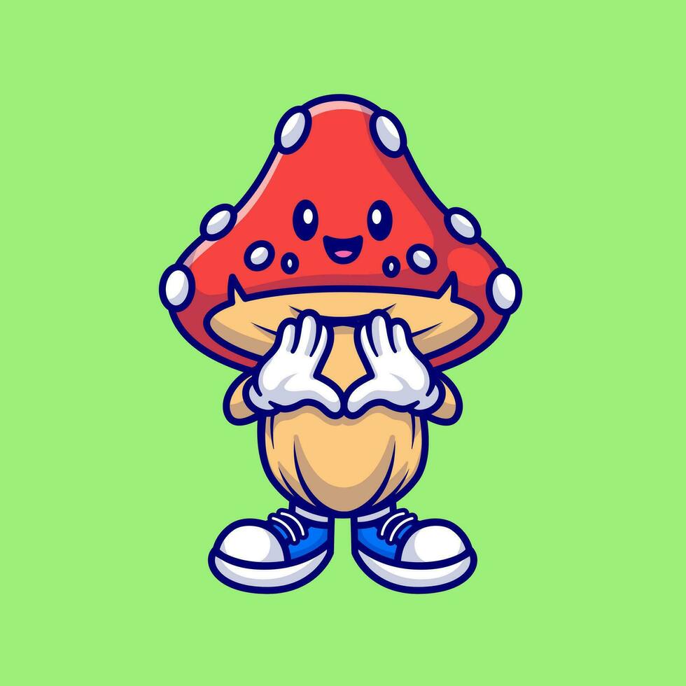 Happy Cute Mushroom Cartoon Vector Icon Illustration.  Nature Object Icon Concept Isolated Premium Vector. Flat  Cartoon Style