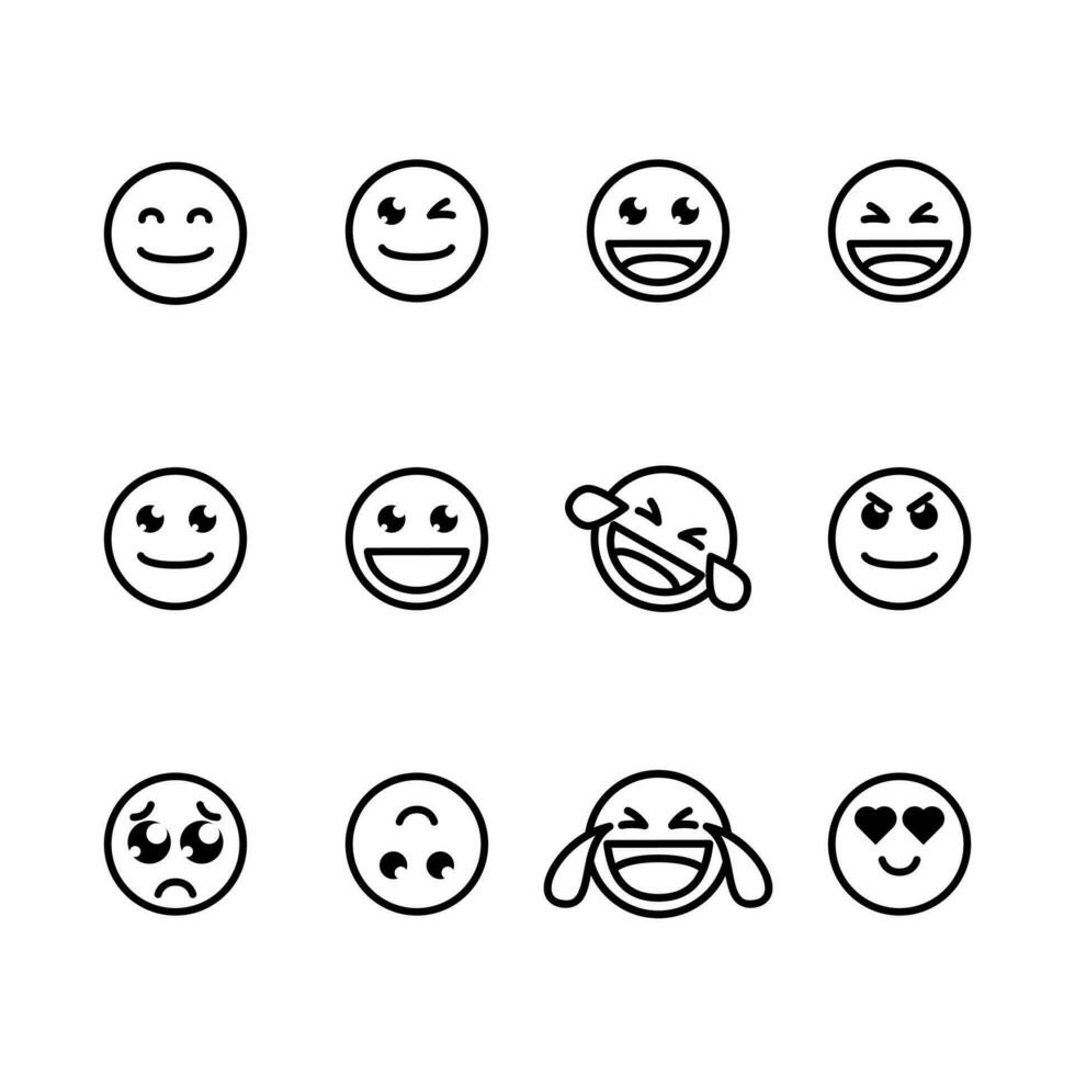 emoticon íconos conjunto terminado blanco fondo, línea estilo, vector ilustración