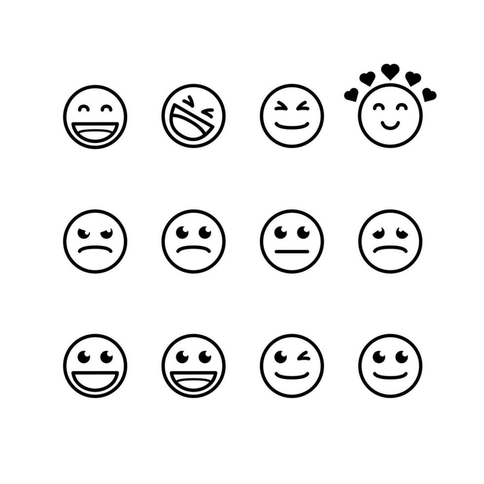 emoticon icons set over white background, line style, vector illustration