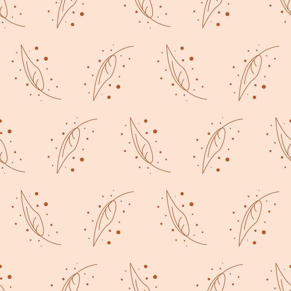 Seamless geometric pattern with brown leaves on pink background. Vector print for fabric background, textile