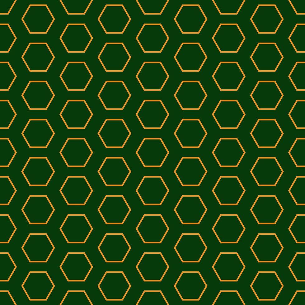 Seamless geometric pattern with golden symbols on dark green background. Vector print for fabric background