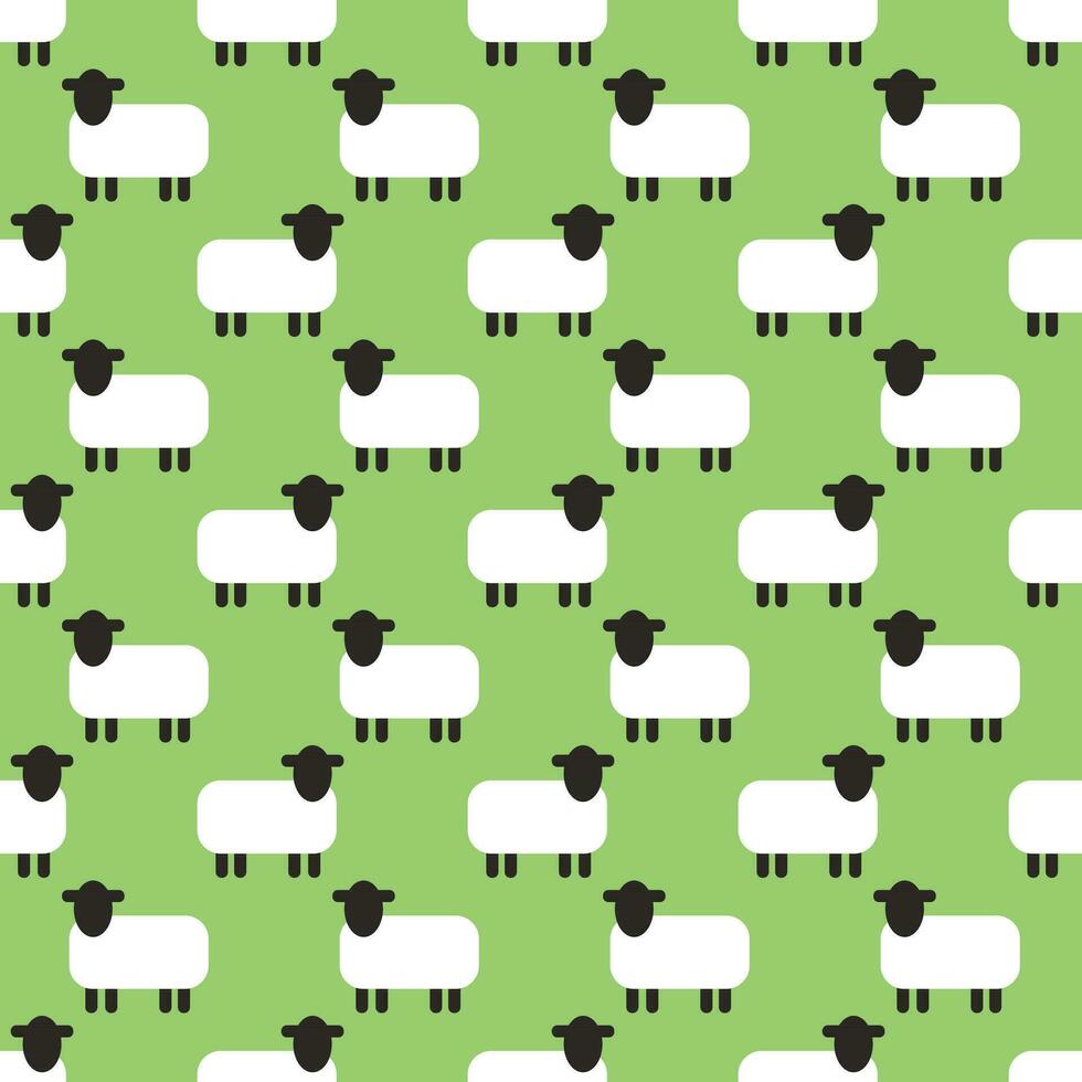 Seamless geometric pattern with sheep on light green background. Vector print for fabric background, textile