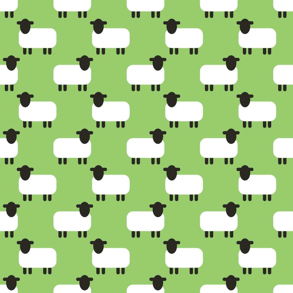 Seamless geometric pattern with sheep on light green background. Vector print for fabric background, textile