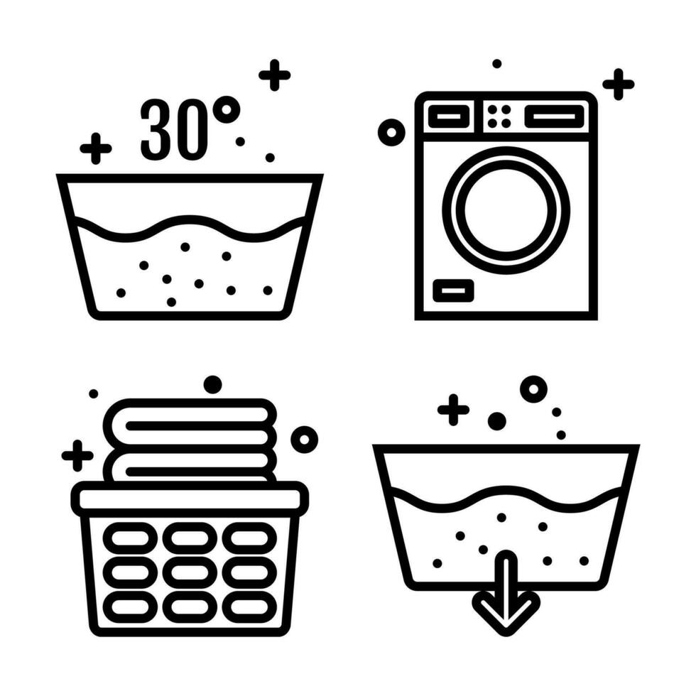 Vector Laundry and Washing Icons Symbols in Line Style