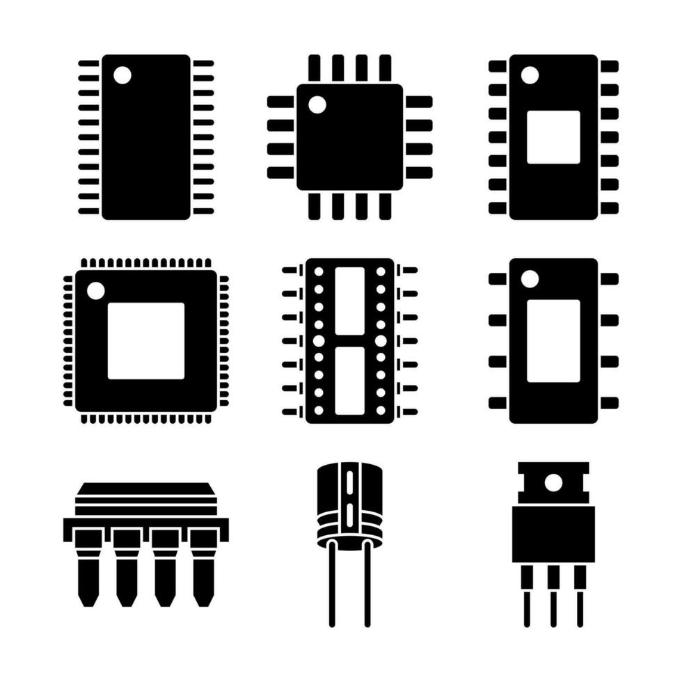 Electronic Components Glyph Vector Elements Icons