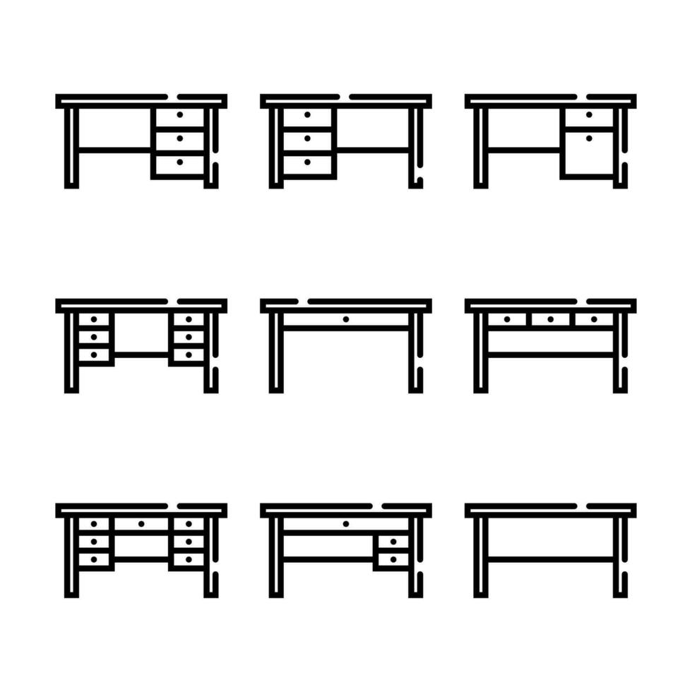 de madera oficina escritorio mesa mueble línea icono conjunto vector