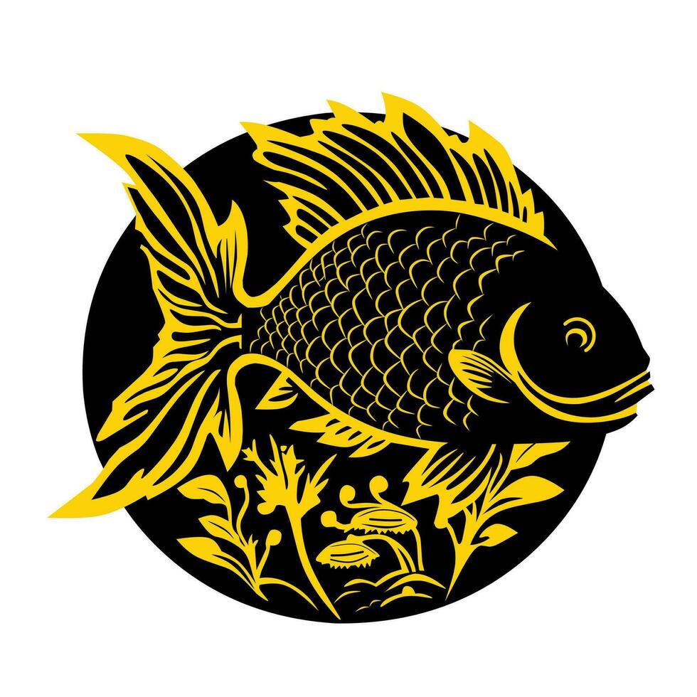 goldfish illustration design with black circle background vector