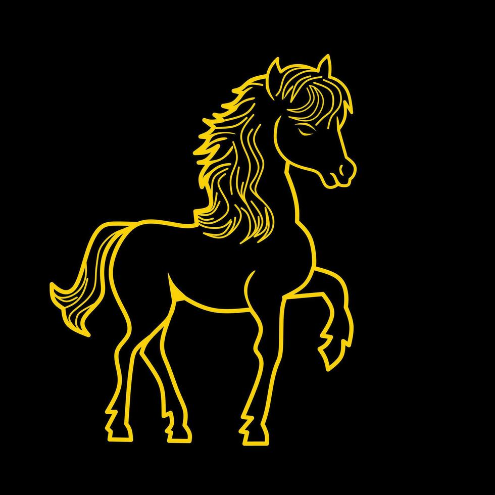 horse lineart illustration design with gold lines on a black background vector