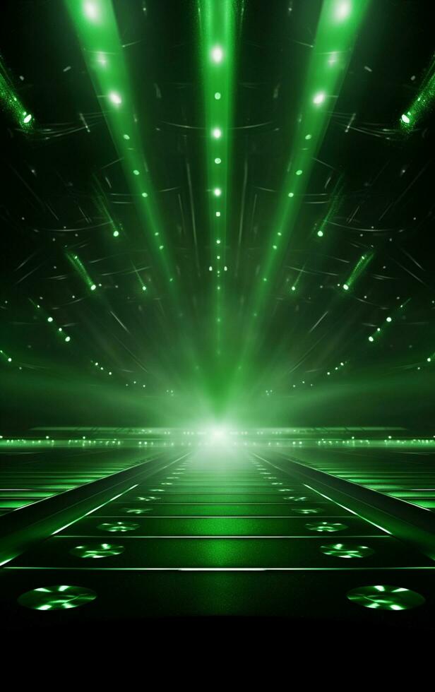 Ai generative Backdrop With Illumination Of green Spotlights For Flyers realistic image, ultra hd, high design very detailed photo