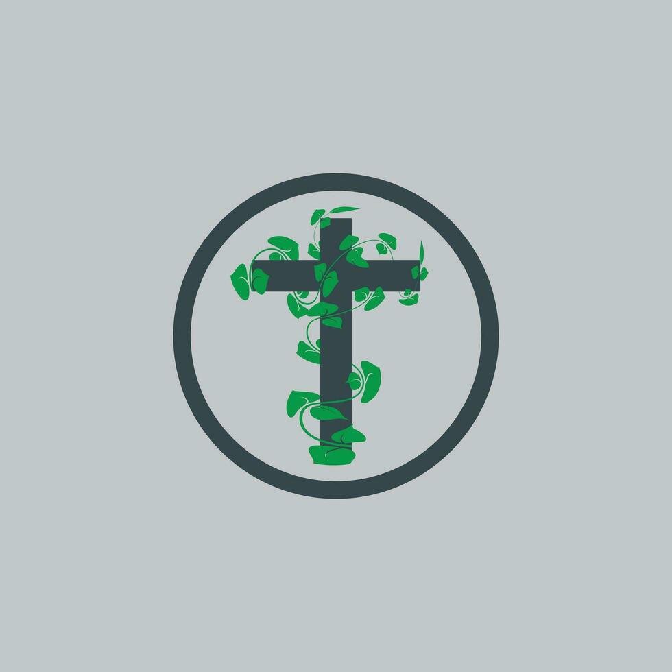 Creeper leaf cross logo vector