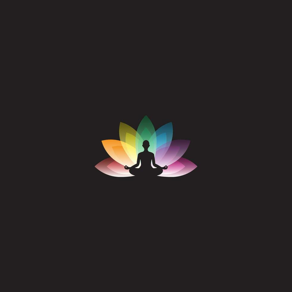 Vector logo of meditating person with colorful lotus flower.