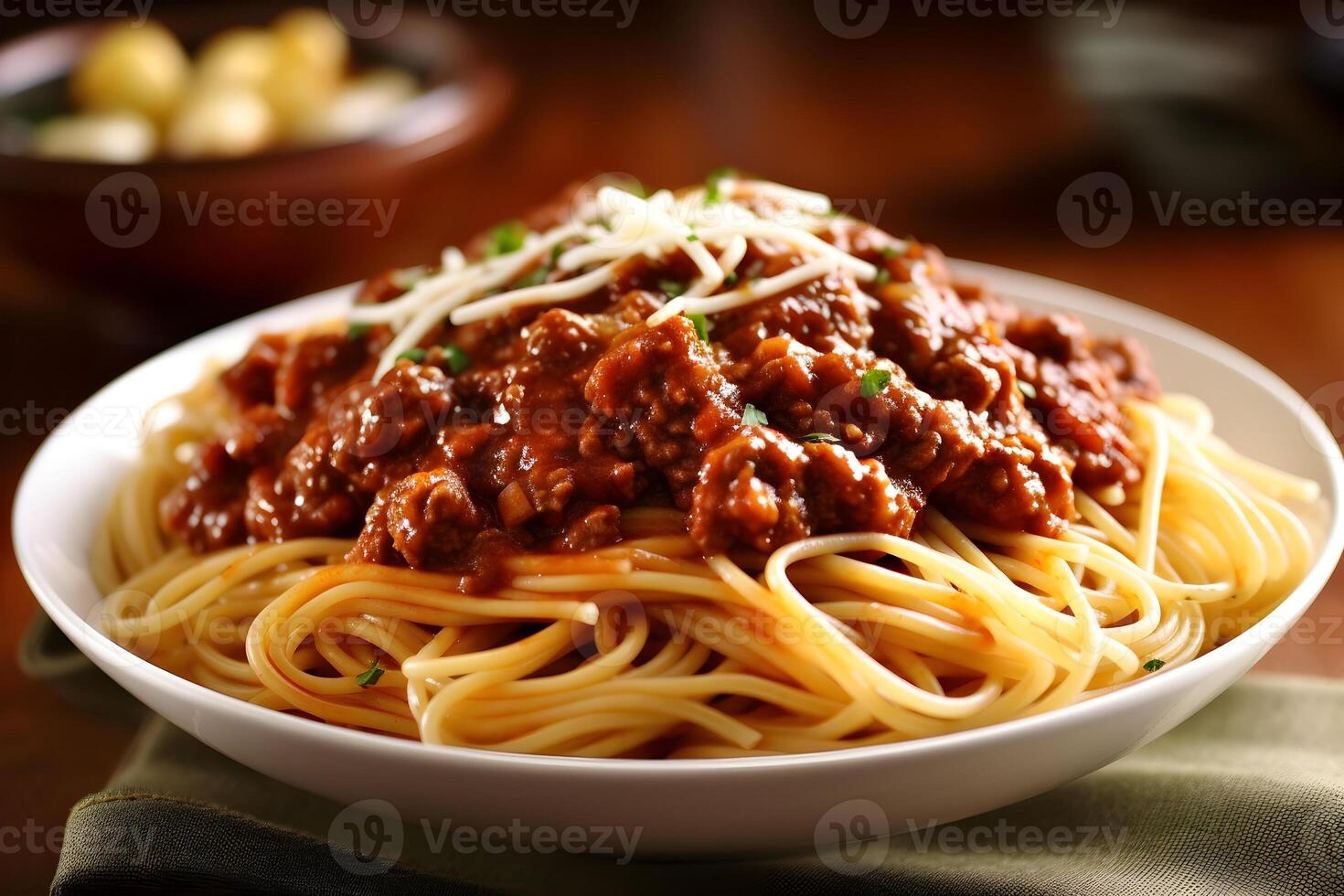 spaghetti with meat sauce generated AI photo