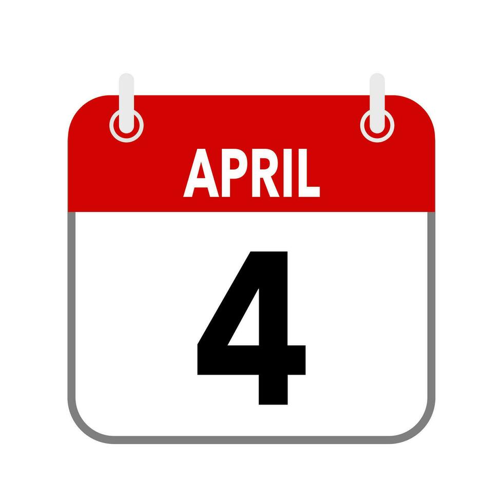 4 April, calendar date icon on white background. vector