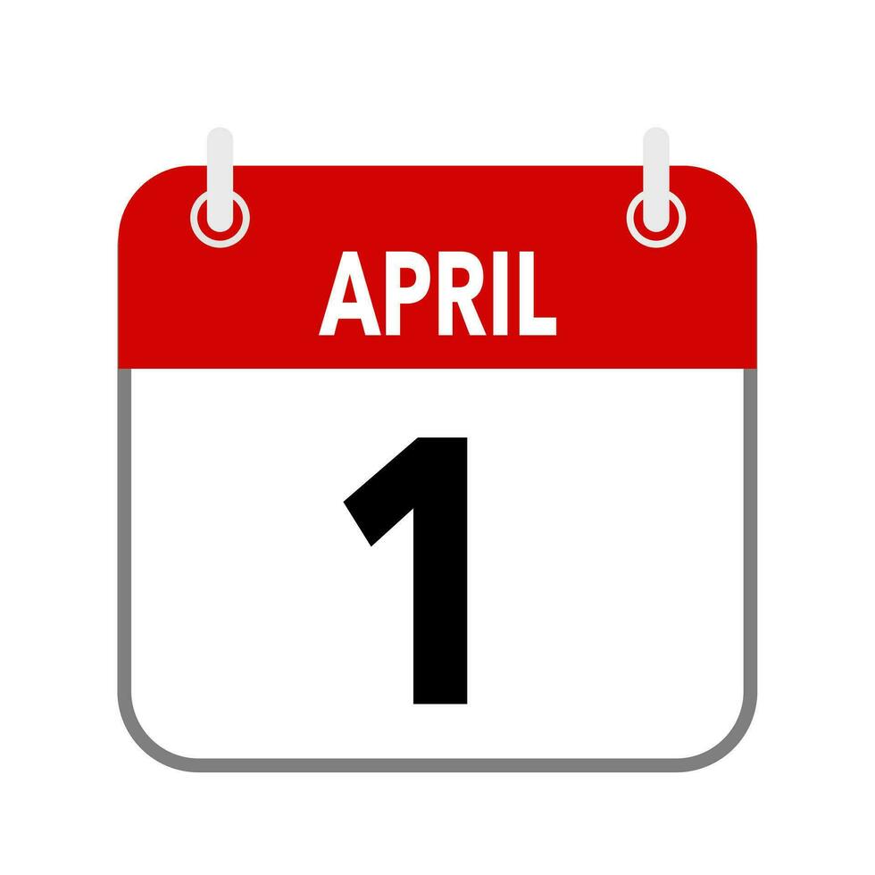 1 April, calendar date icon on white background. vector