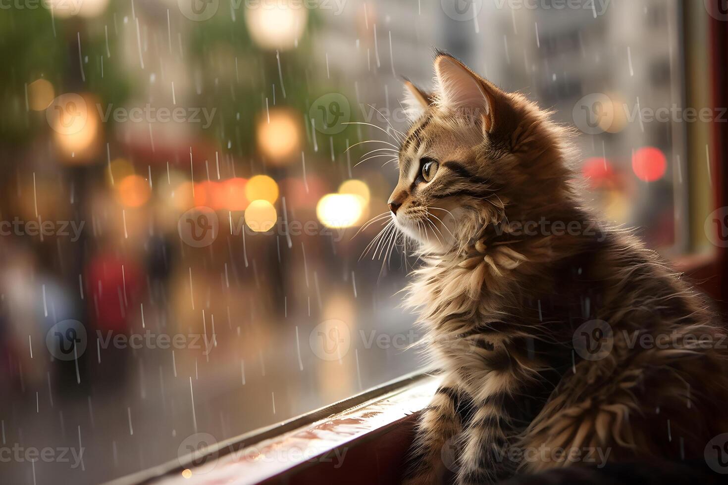 cat in rainy day photo