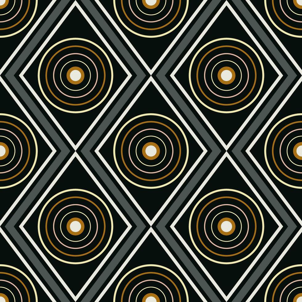 Abstract geometric pattern. Geometric circle line rhombus shape seamless pattern retro color style. Abstract geometric pattern use for textile, home decoration elements, upholstery, wrapping. vector
