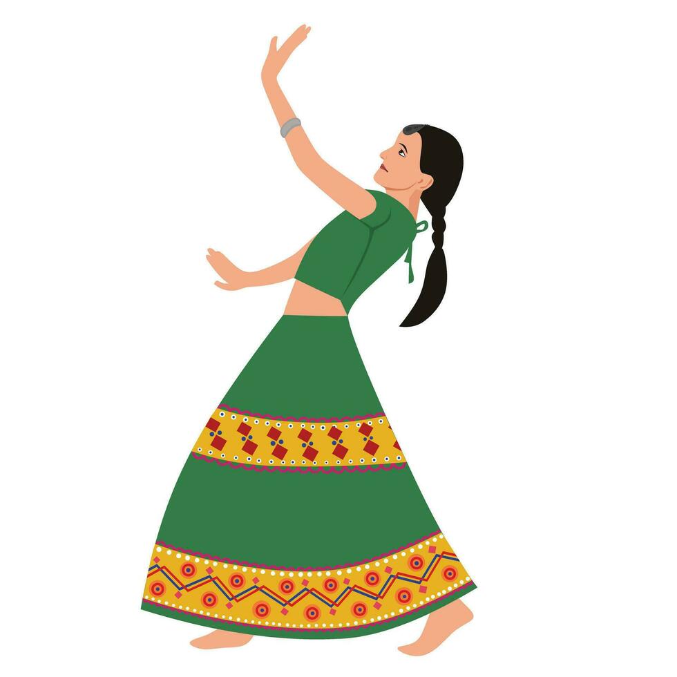 indio niña jugando garba en navaratri festival vector