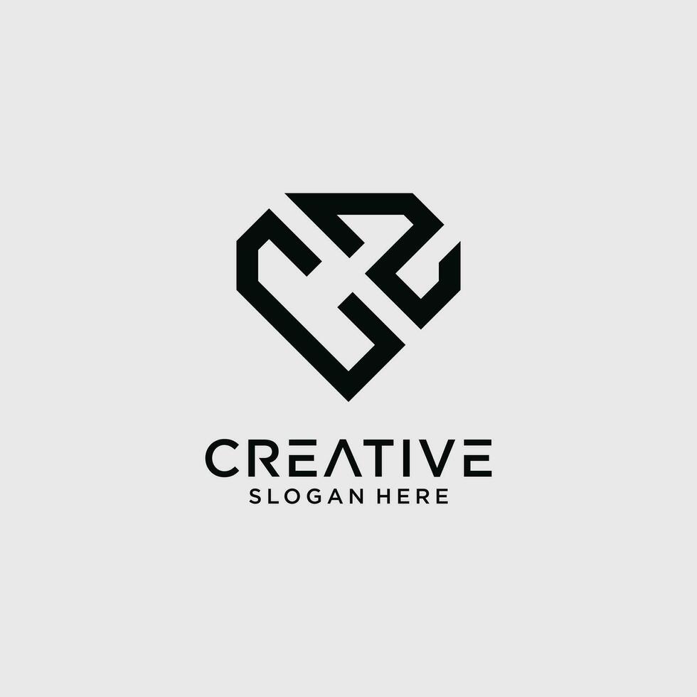 Creative style cz letter logo design template with diamond shape icon vector