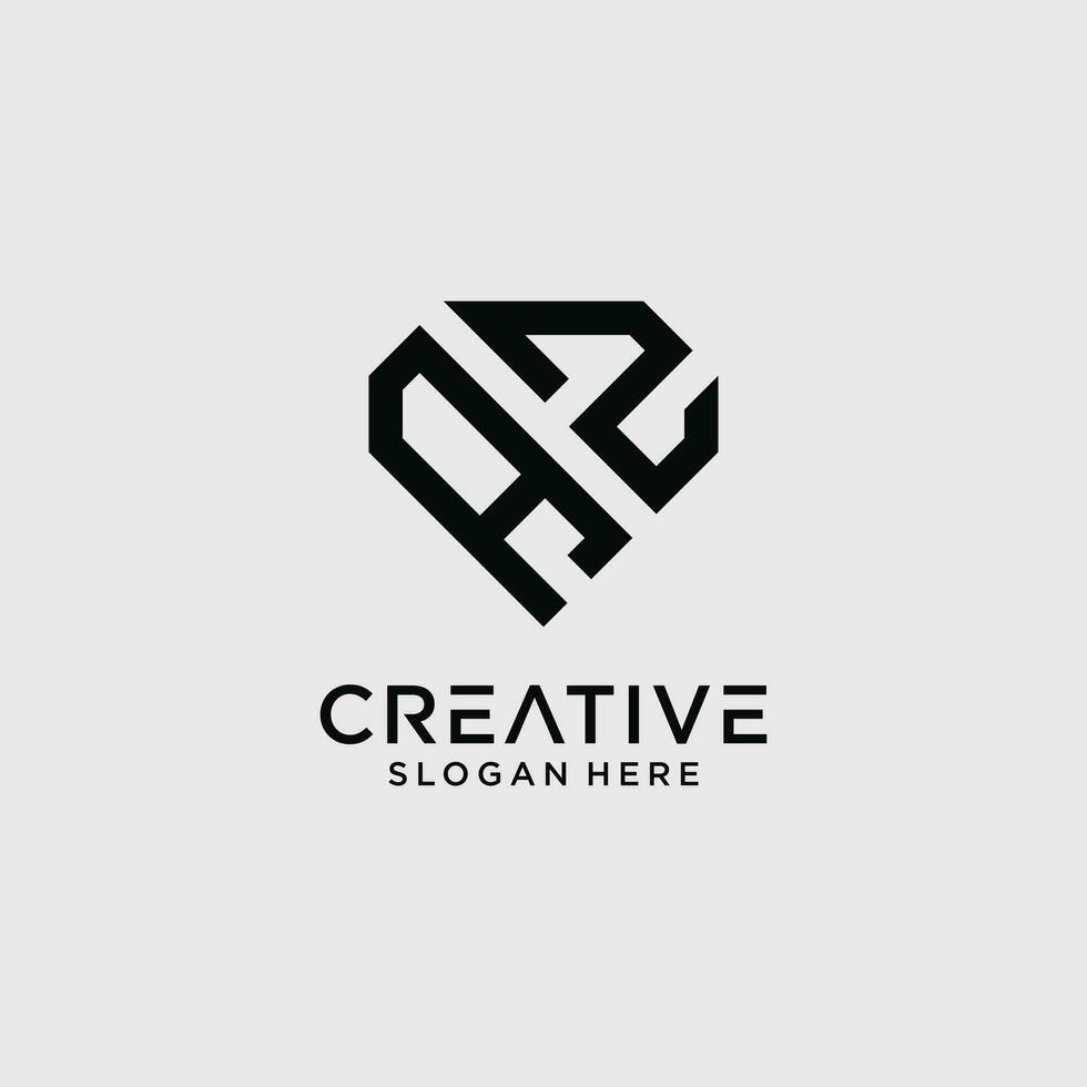Creative style az letter logo design template with diamond shape icon vector