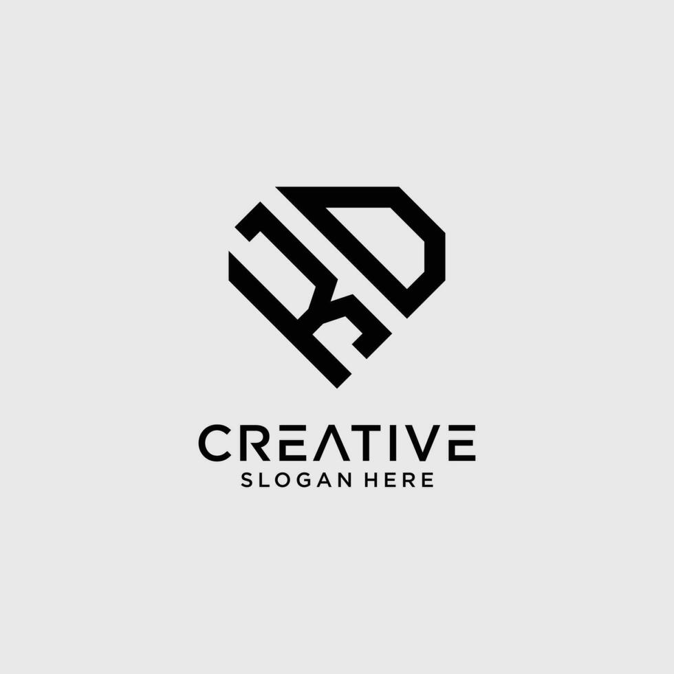 Creative style kd letter logo design template with diamond shape icon vector