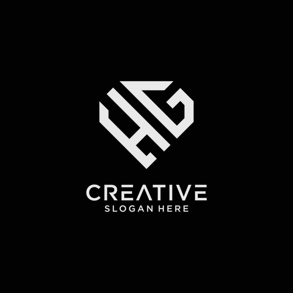 Creative style hg letter logo design template with diamond shape icon vector