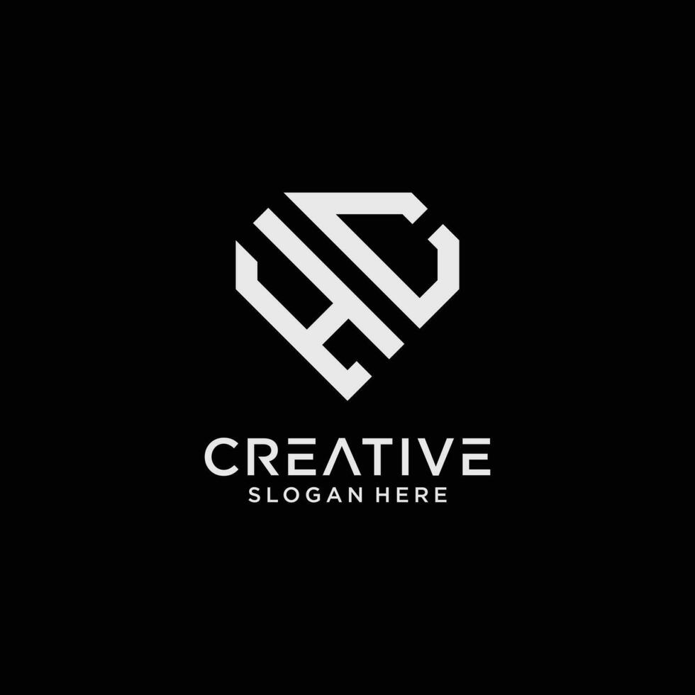 Creative style hc letter logo design template with diamond shape icon vector