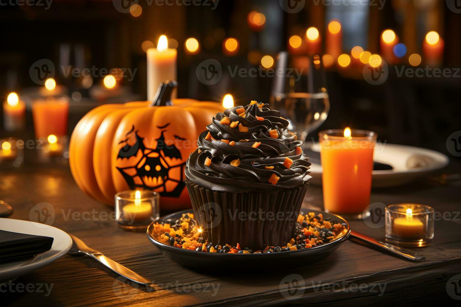 adorable spooky colorful halloween cupcake, AI generated photo