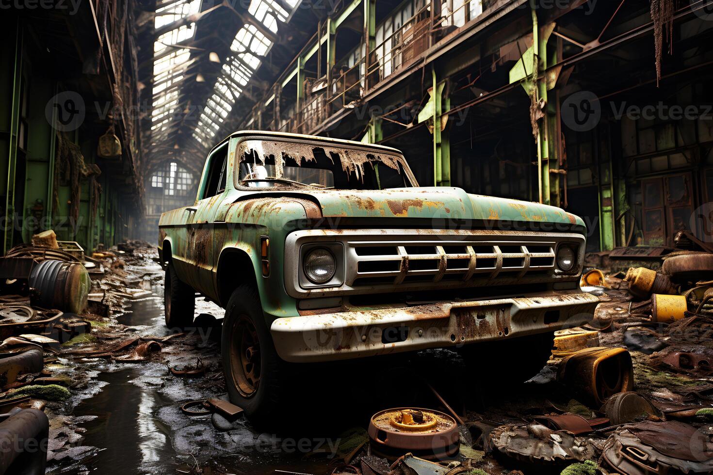 Abandoned Rusty Car.  AI Generated Pro Photo