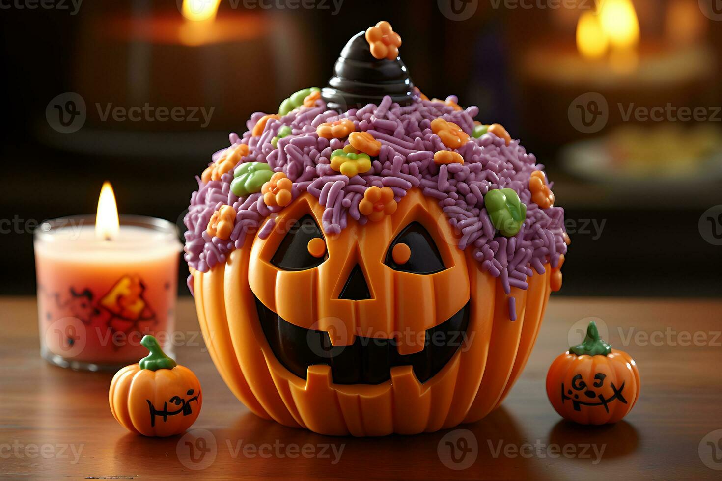 adorable spooky colorful halloween cupcake, AI generated photo