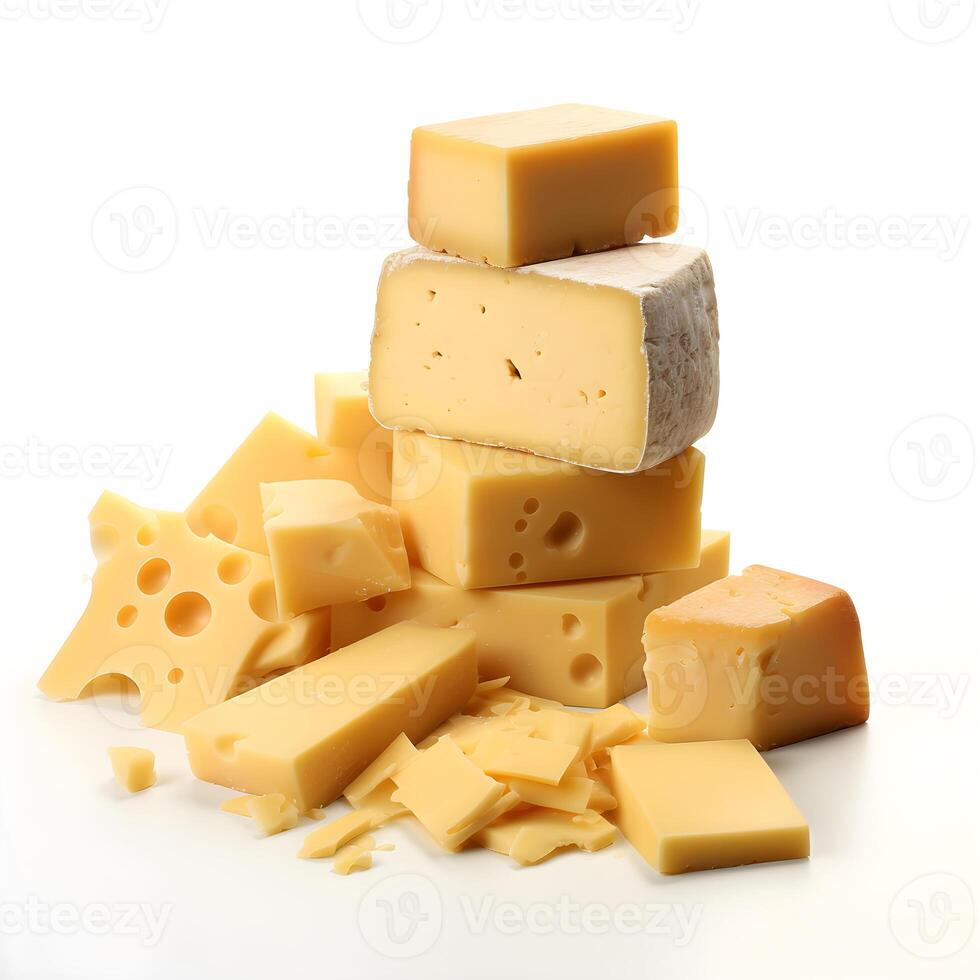 set of cheeses with white background AI Generative photo