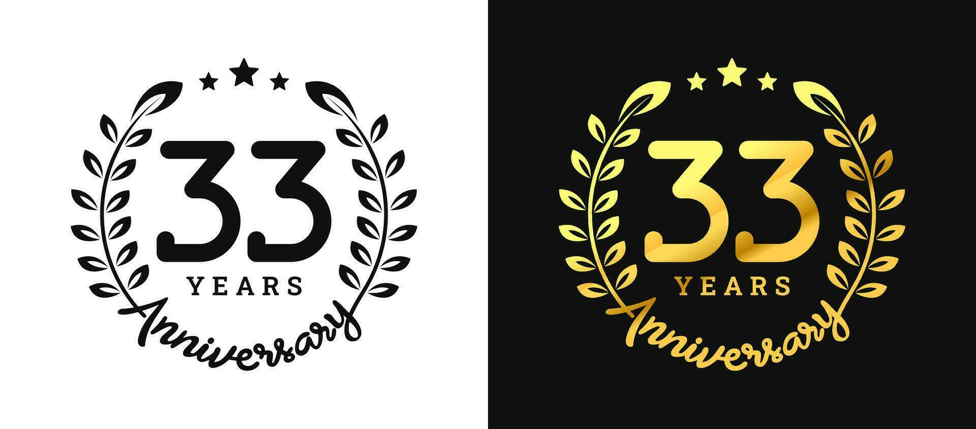 Anniversary 33 gold numbers. Minimalist design template, modern, elegant celebrating anniversary event. label, vector, sign, illustration, banner, symbol, icon, design, sticker, tag, badge, element vector