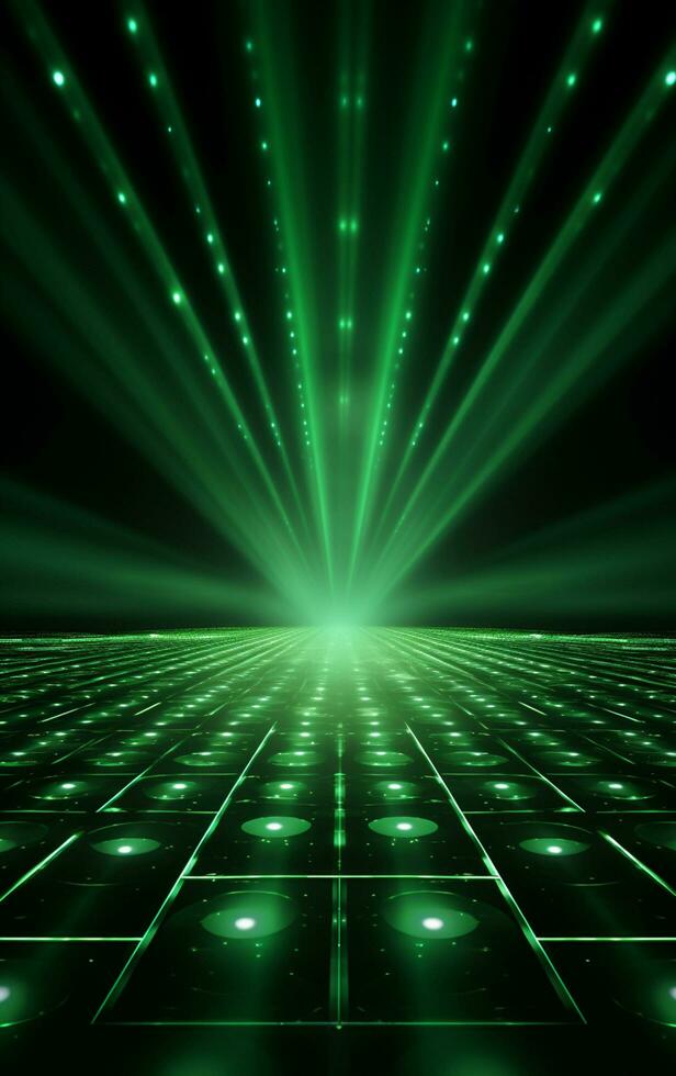 Ai generative Backdrop With Illumination Of green Spotlights For Flyers realistic image, ultra hd, high design very detailed photo