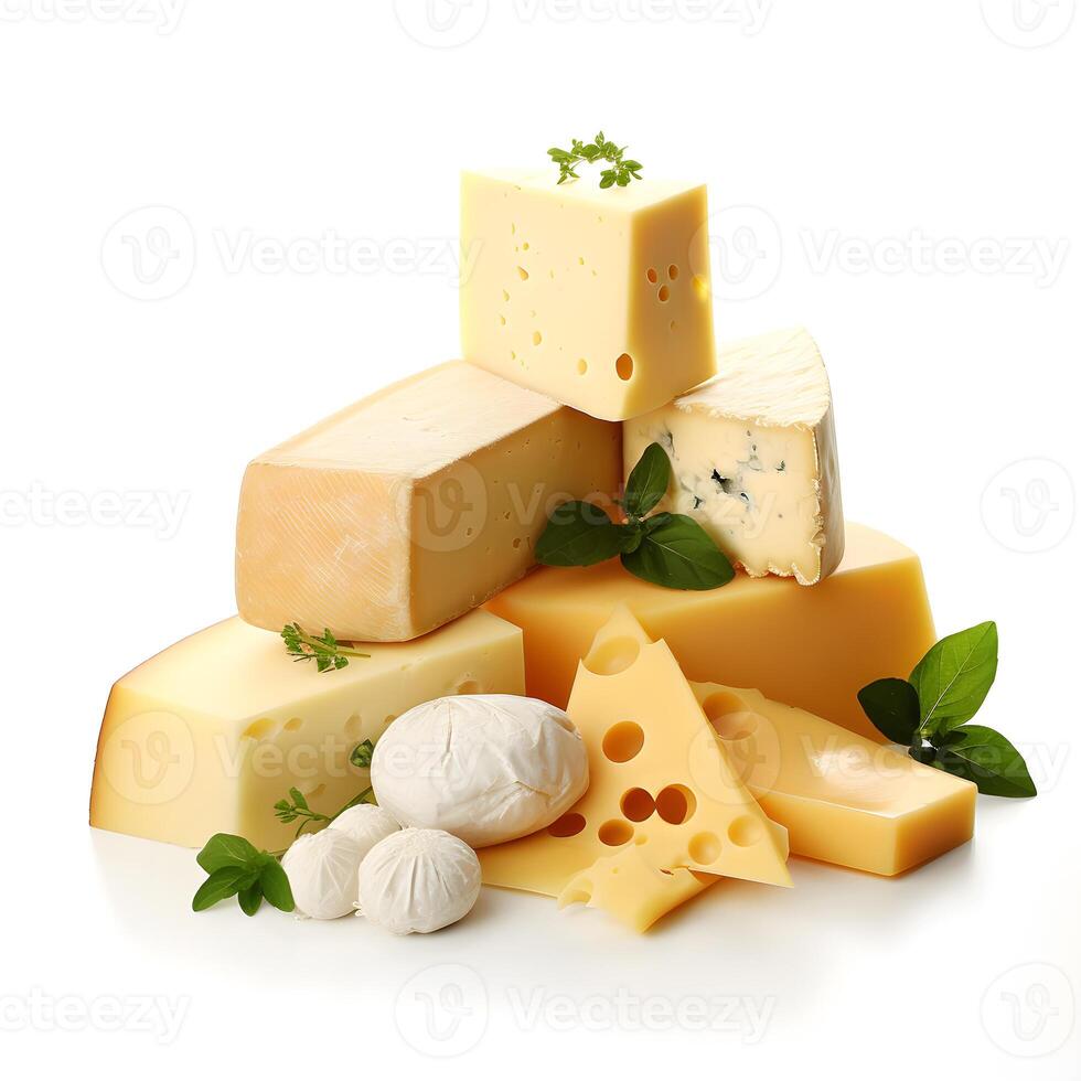set of cheeses with white background photo