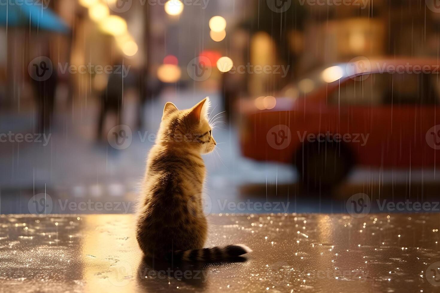 cat in rainy day photo