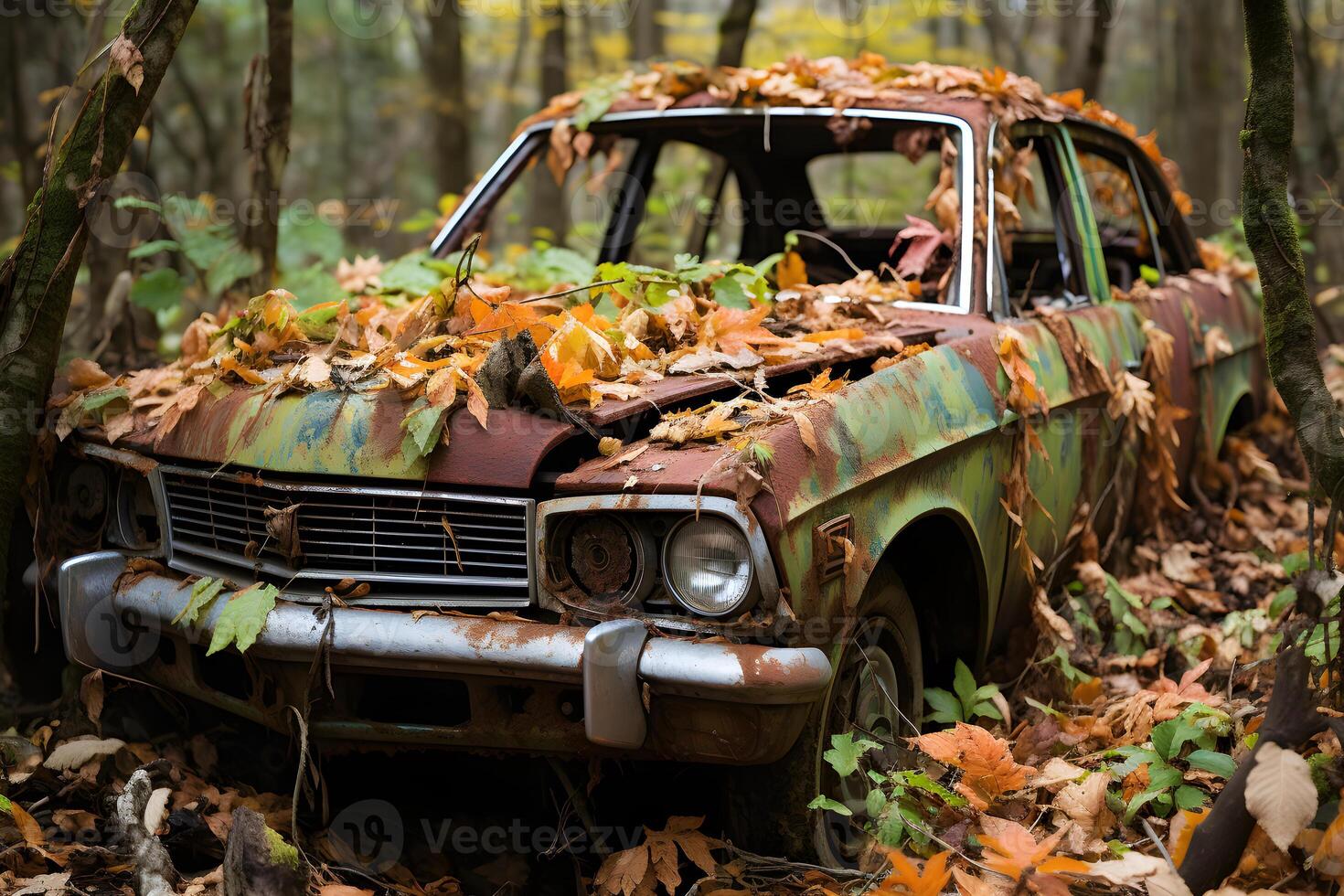 abandonado oxidado coche. ai generado Pro foto