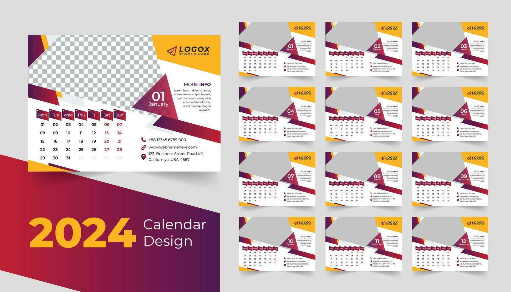 2024 Office Desk Calendar Modern Simple Design Corporate Business Annual Planner Template Set. vector