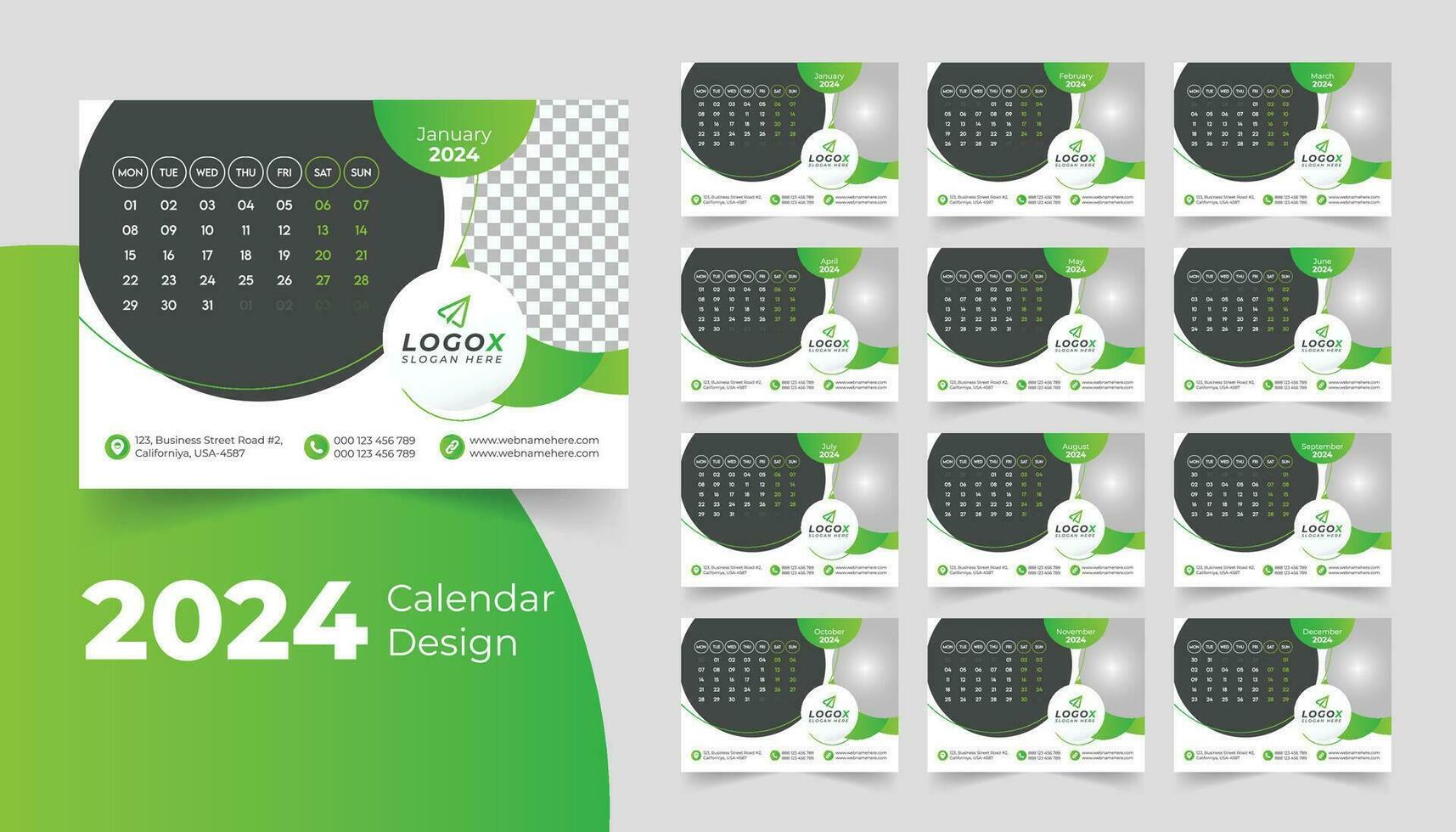 2024 Office Desk Calendar Modern Simple Design Corporate Business Annual Planner Template Set. vector