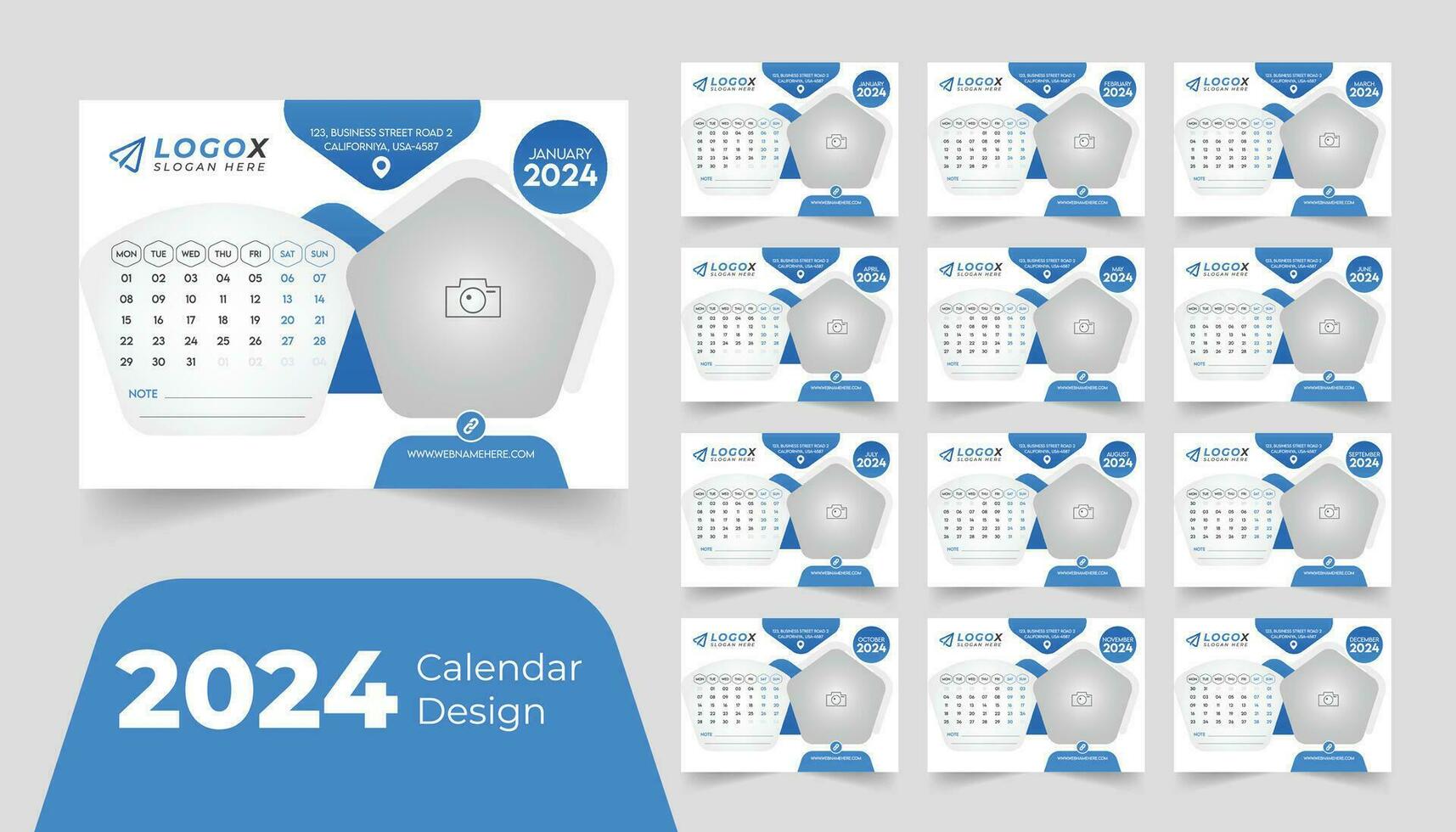 2024 Office Desk Calendar Modern Simple Design Corporate Business Annual Planner Template Set. vector