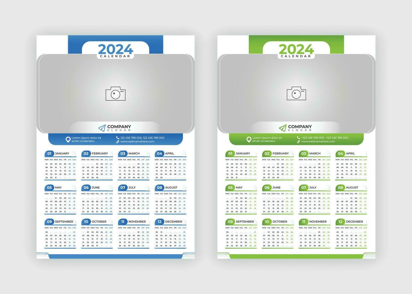 pared calendario 2024 moderno sencillo uno página diseño corporativo negocio anual planificador modelo semana establecida empieza en lunes. vector