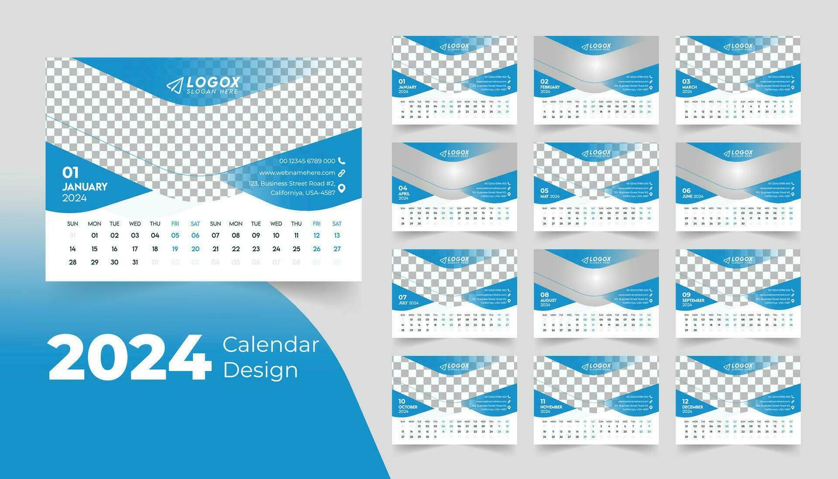 2024 Office Desk Calendar Modern Simple Design Corporate Business Annual Planner Template Set. vector