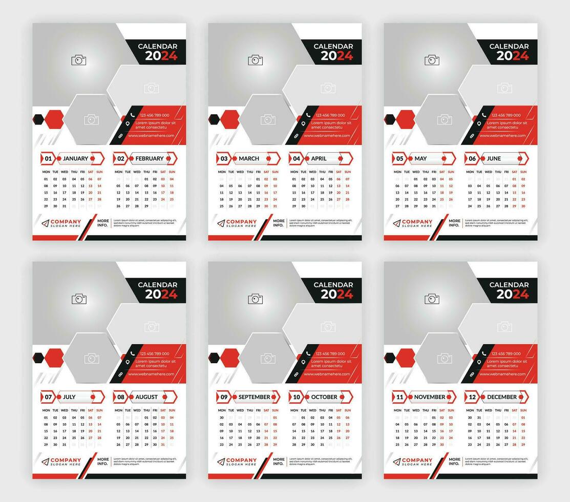 6 páginas pared calendario 2024 sencillo diseño corporativo negocio anual planificador modelo colocar. vector