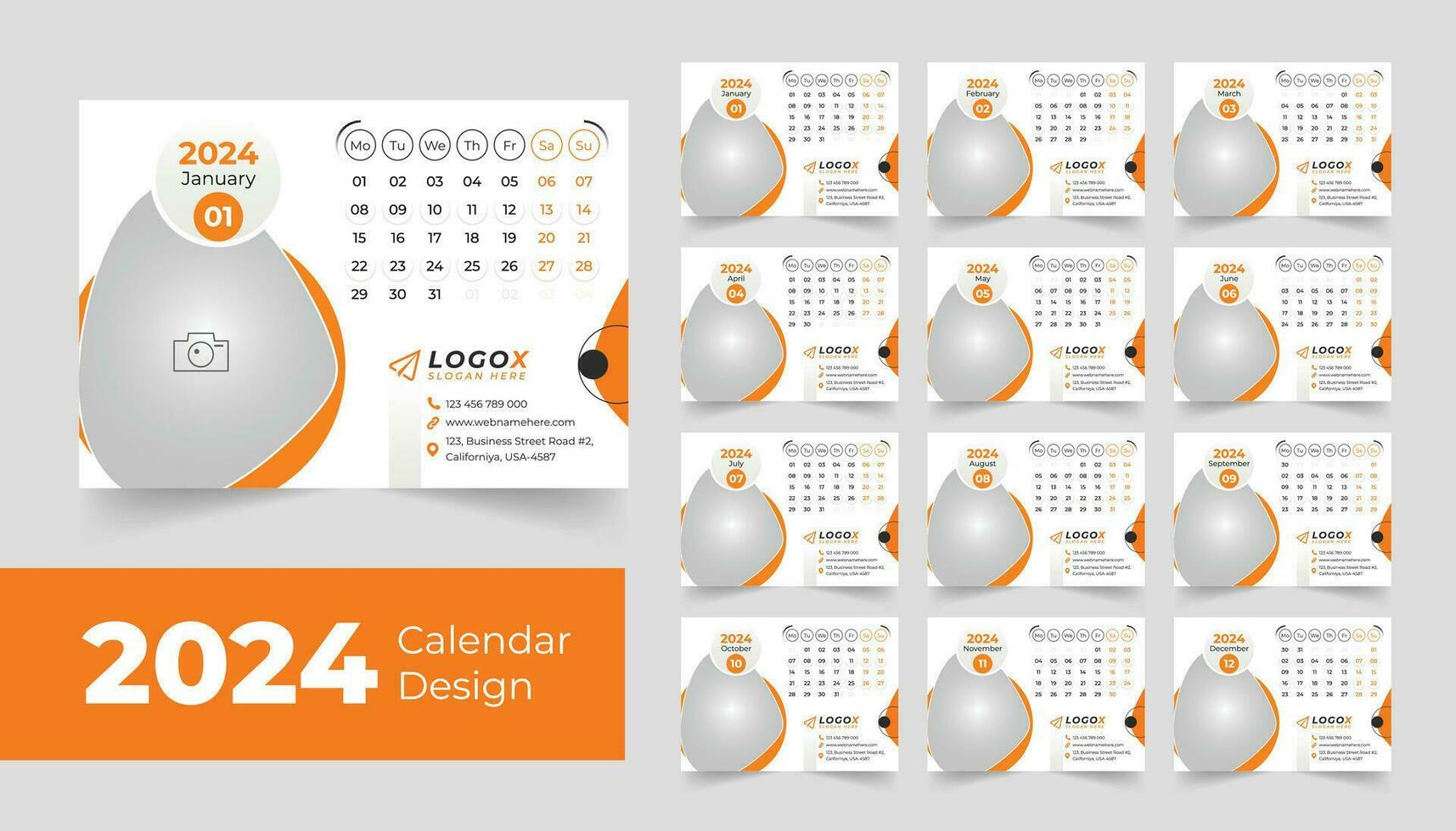 2024 Office Desk Calendar Modern Simple Design Corporate Business Annual Planner Template Set. vector